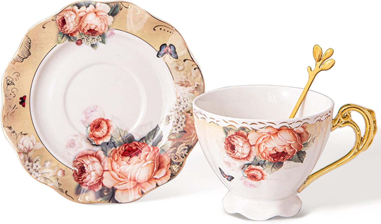 Best Fanquare Flower Porcelain Tea Cup and Saucer Set, Innovative 200ml Coffee C...
