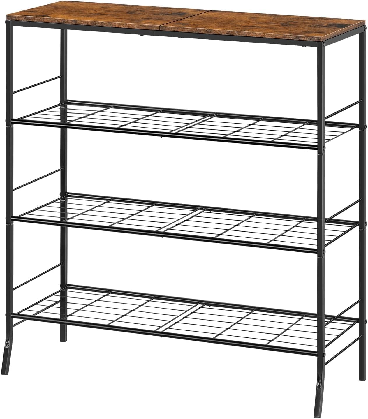 Nandae Shoe Rack, Brown 4-Tier Shoe Storage Organizer with Wood Top, Stylish Ent...