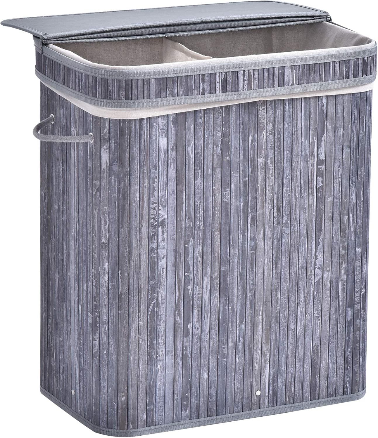 Best HOMCOM Wooden Laundry Basket, Special 100L Laundry Basket with Split Compar...