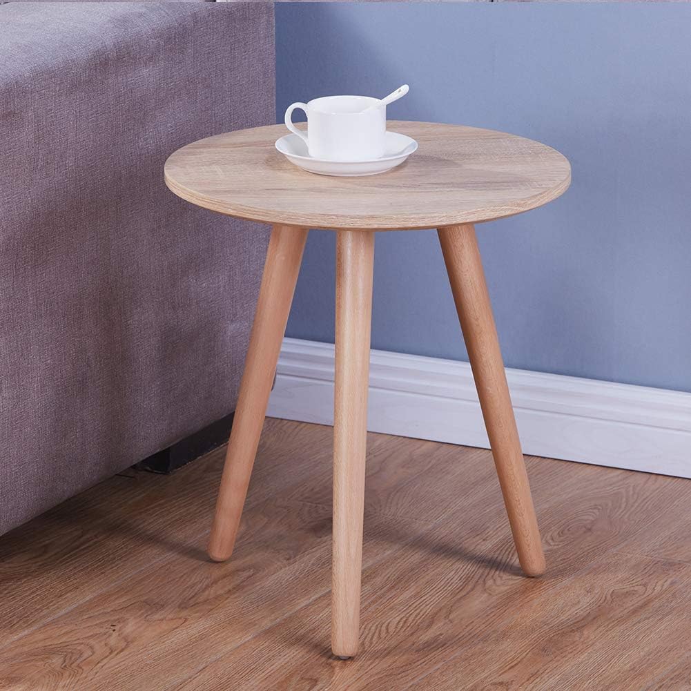 GOLDFAN Small Round Side Table Wooden Coffee Sofa End Tables Retro Bedside Table...