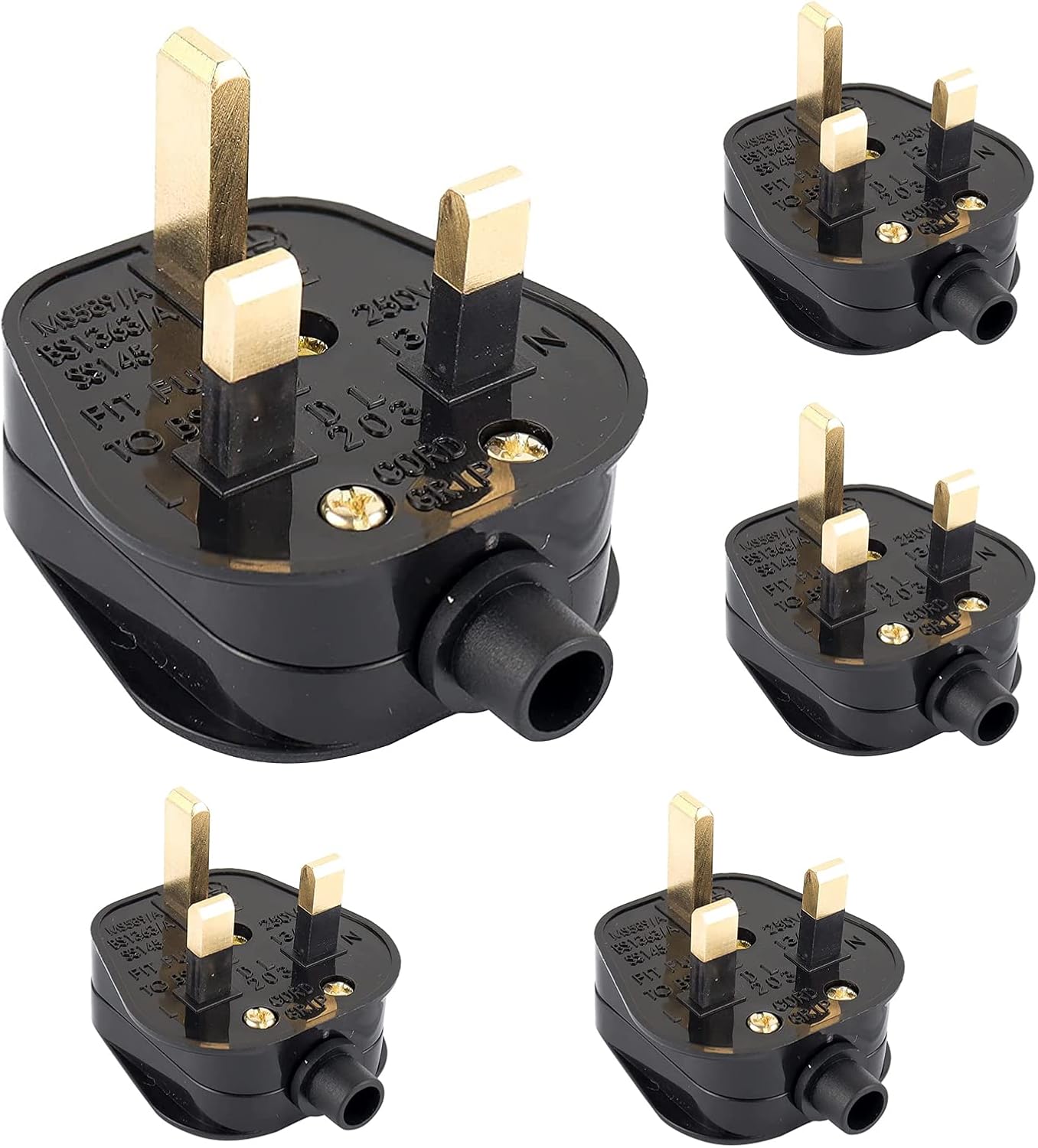 acdokuk 6 Pack 3 Pin Plug, Plug Adaptor with Cord Grip, Polished finish, Assembl...