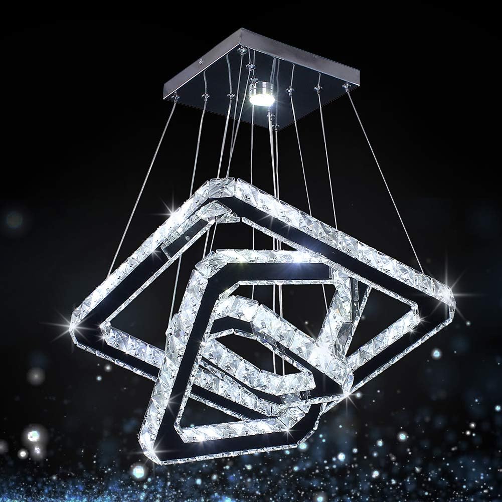 Best Modern Crystal Chandeliers, Unique LED Square Rings Pendant Lights with Adj...