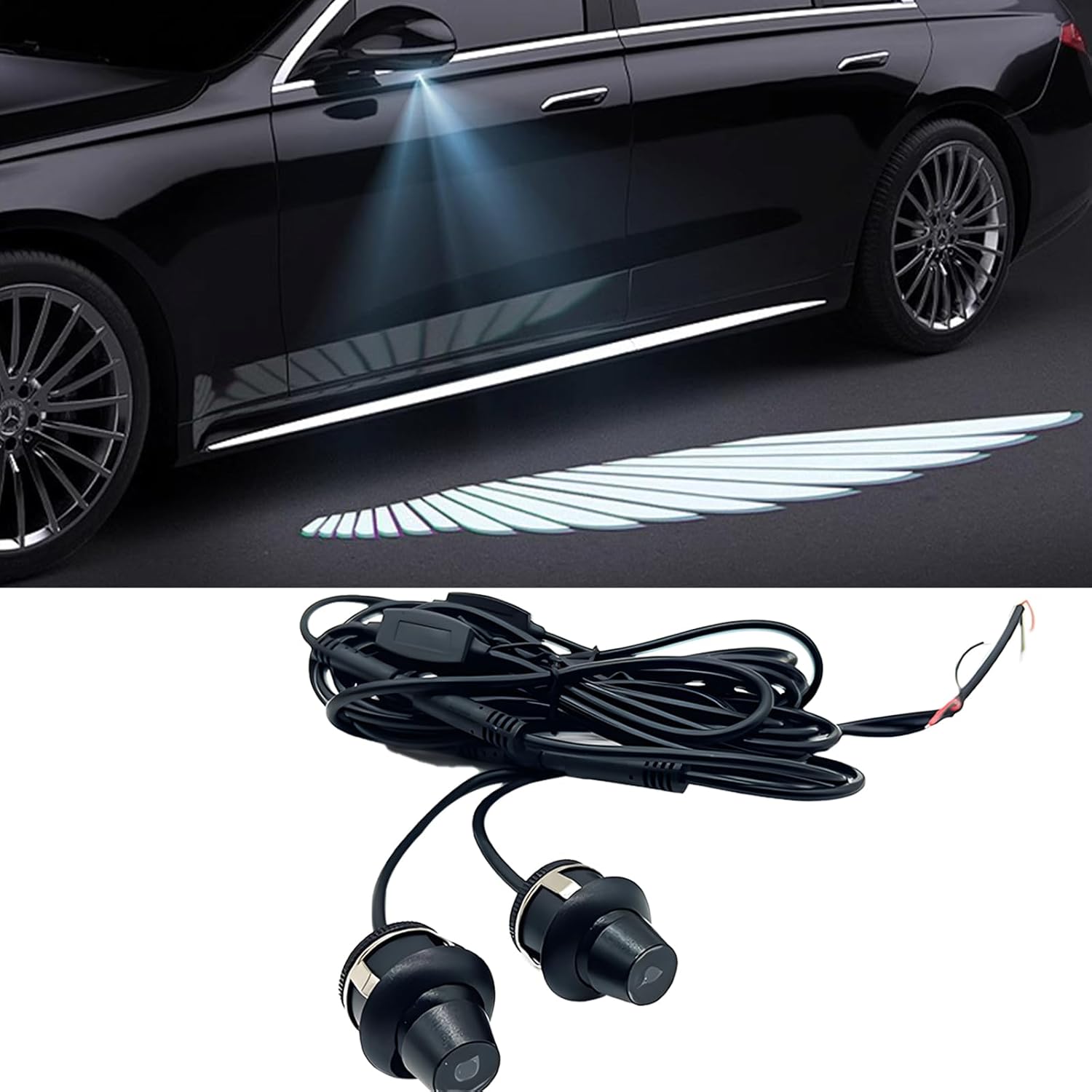 Best JOJOCY Universal Side Rearview Mirror Welcome Lights, Unique Angel Wing Cou...