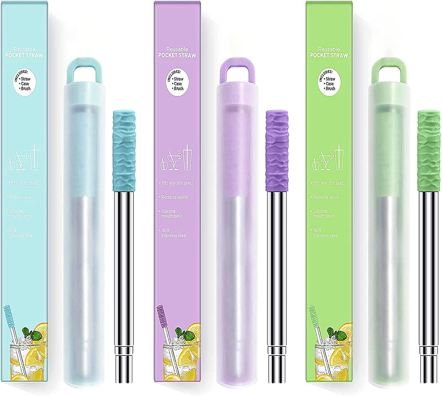 Best Portable Metal Straws, Special Silicone Tip Reusable Straws, Innovative Col...