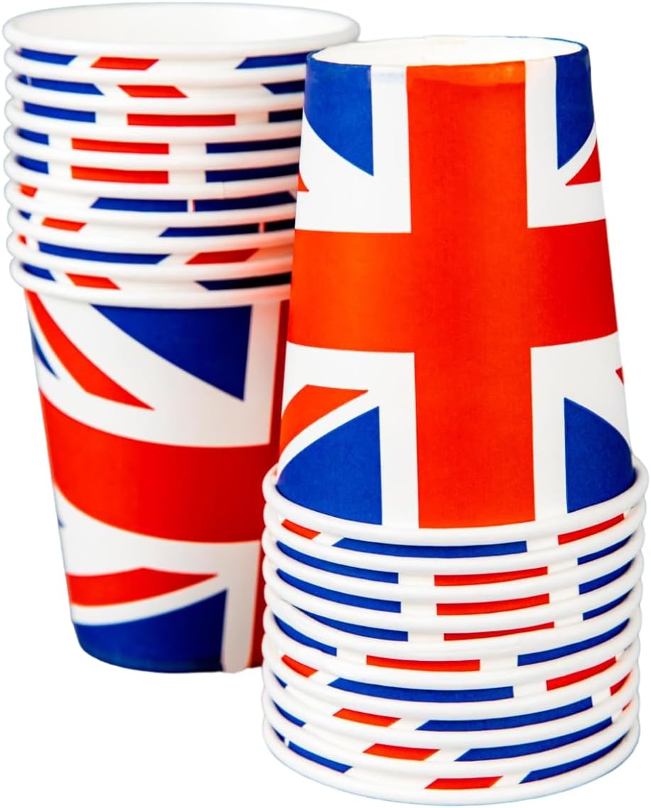 SHATCHI 20pcs Great Britain Union Jack Party Paper Cups Tableware King's Coronat...