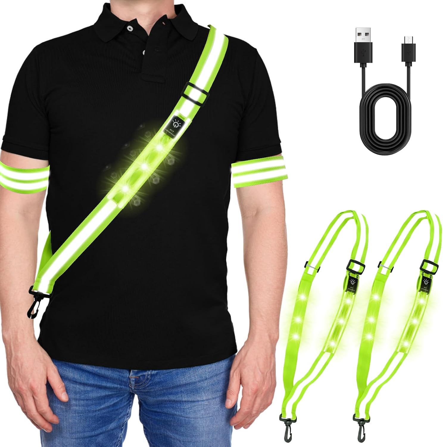 twirush Running Lights for Runners, High Visibility USB Rechargeable Light Up Ru...