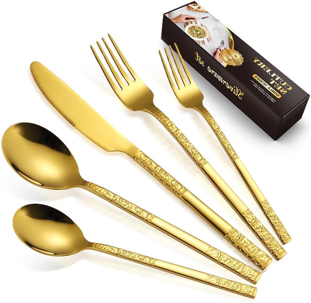 Elegant BILLION DUO Gold Cutlery Set, High-Quality Stainless Steel Flatware Set,...