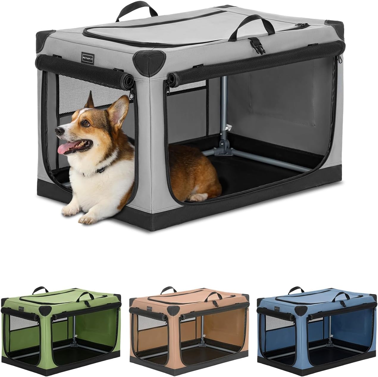 Petsfit 30 Inch Travel Dog Crate, Adjustable Fabric Cover by Spiral Iron Pipe, C...