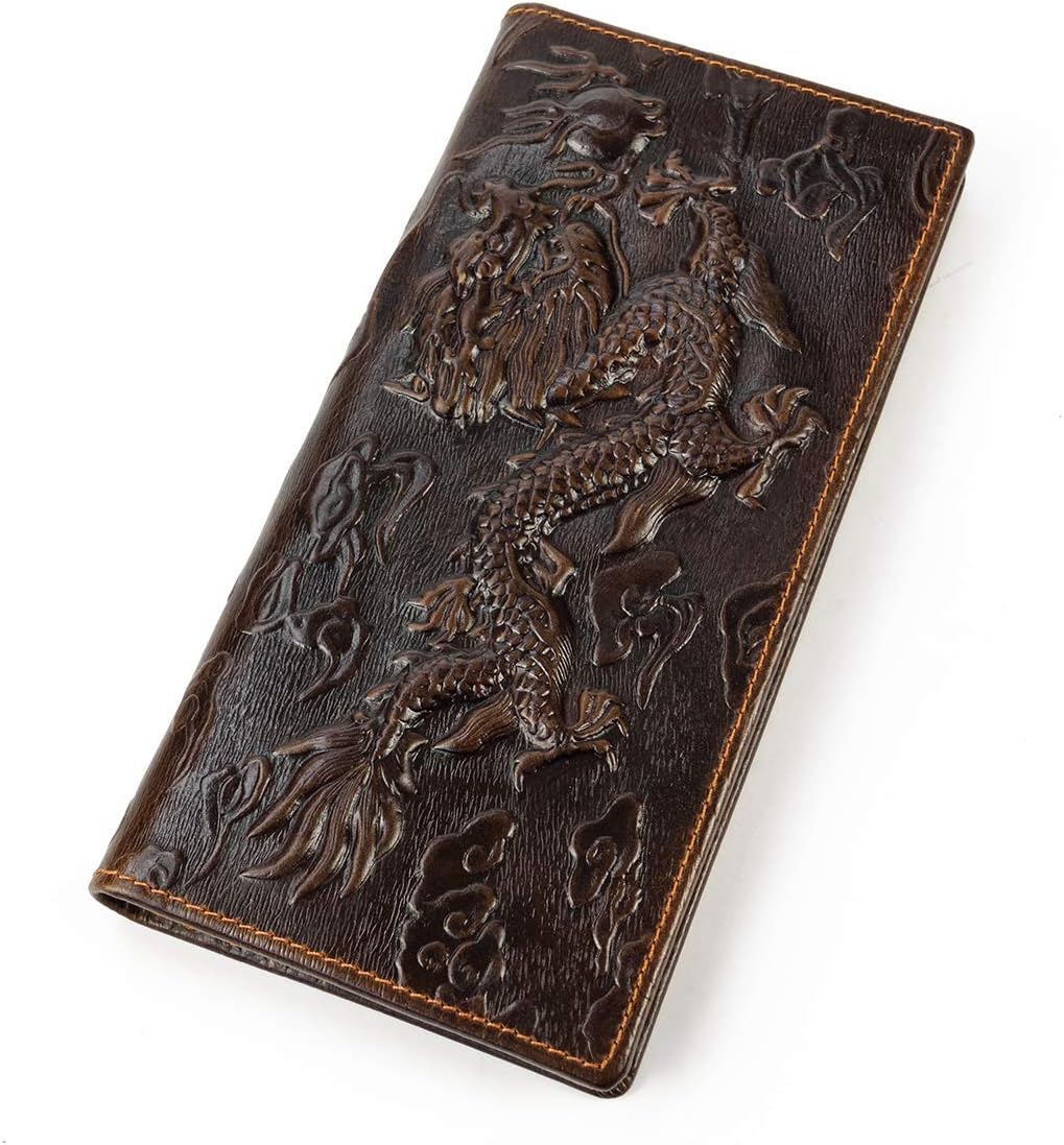 LUUFAN Men's Leather Long Wallet with Zipper Pocket Vintage Chain Wallet Embosse...