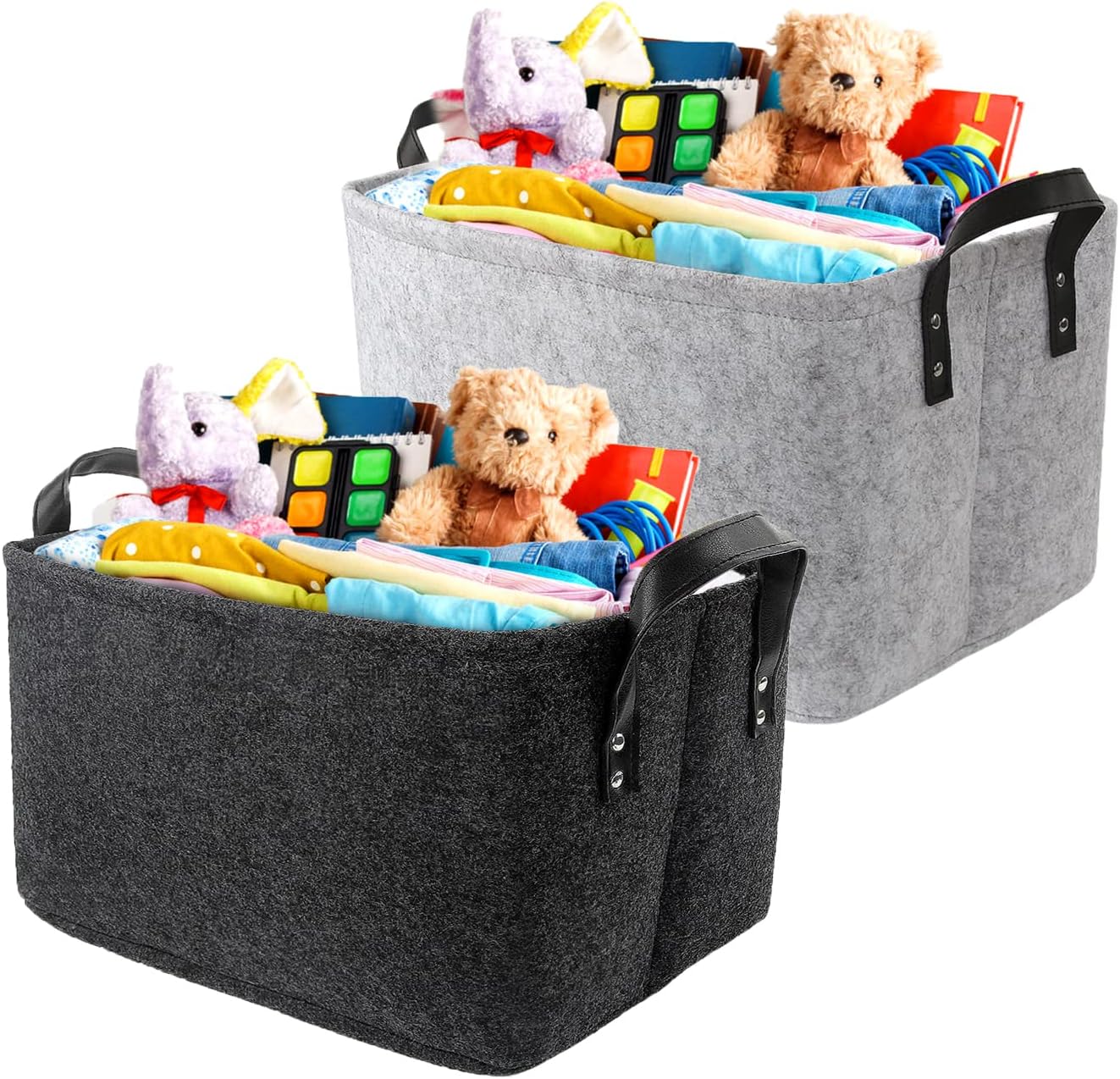 Discoball Large Felt Storage Basket Open Fabric Bins Foldable Organizer Box with...