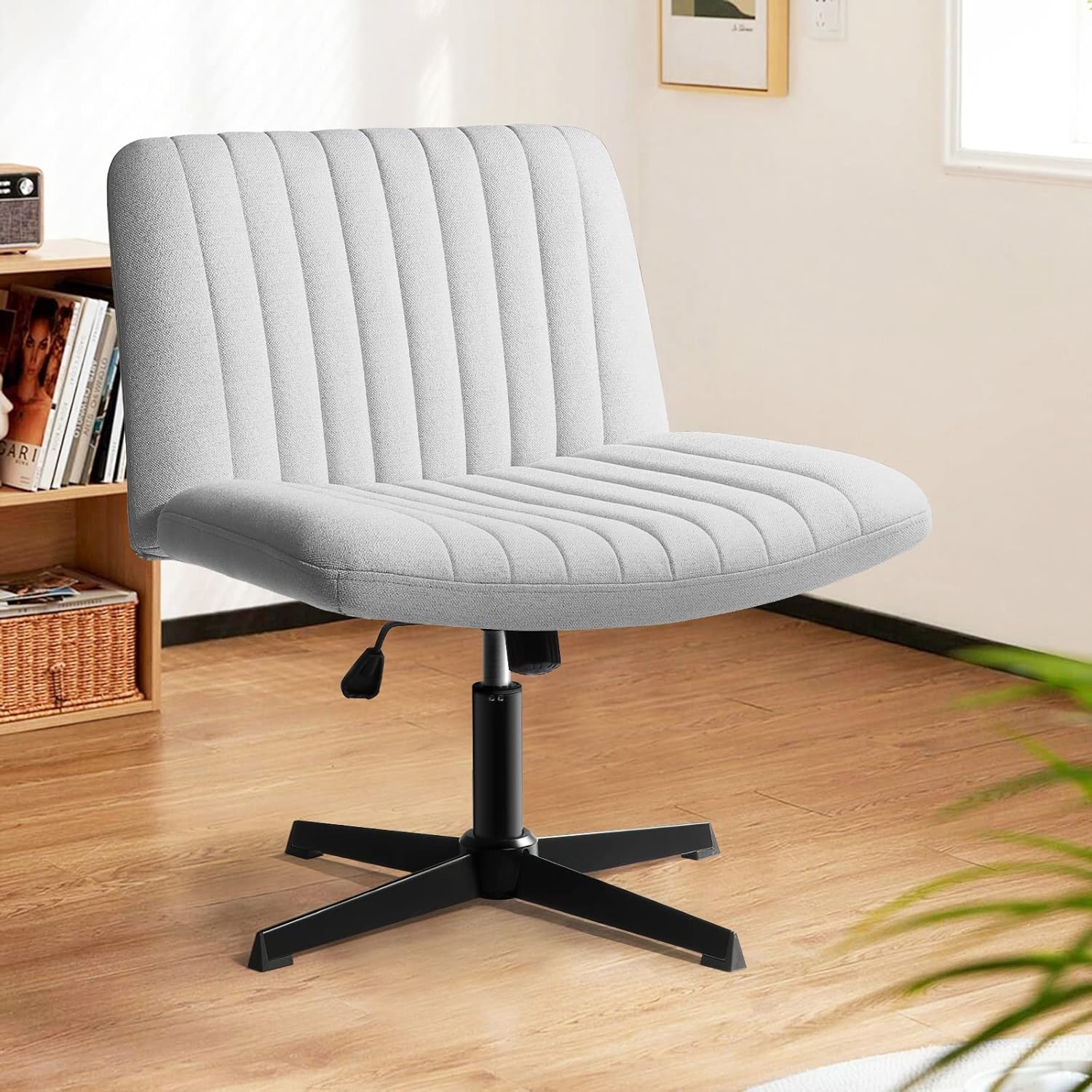 LEMBERI Criss Cross Desk Chair No Wheels, Fabric Padded Armless Wide Seat 120° R...