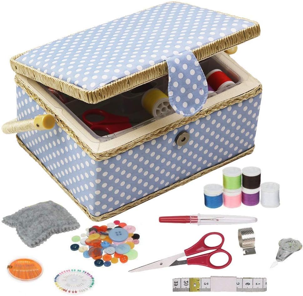 Sewing Box with Sewing Kit Accessories, D&D Wooden...