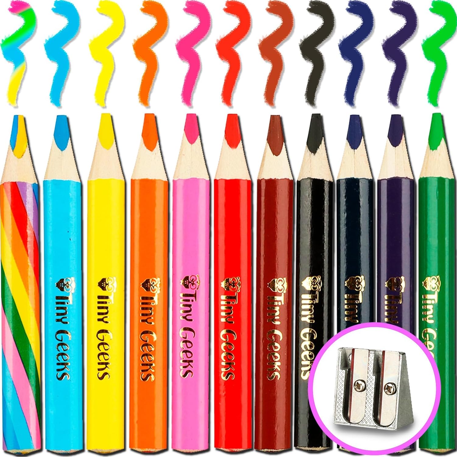 TinyGeeks Jumbo Pencils - Triangle Short Colored Pencils for Kids and Rainbow Pe...