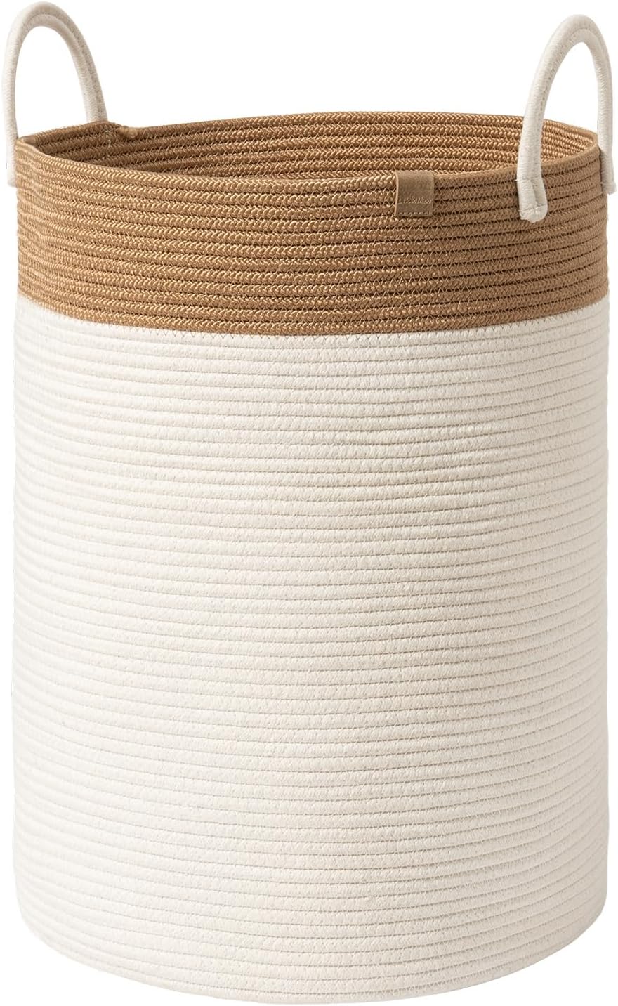 La Jolíe Muse Large Storage Basket - Cotton Rope Laundry Basket with Handle for...