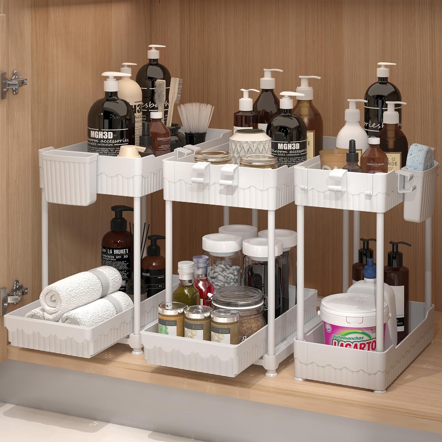 3 Packs Under Sink Organizer, 2-Tier with Sliding Drawer, Multi-Use Kitchen Orga...