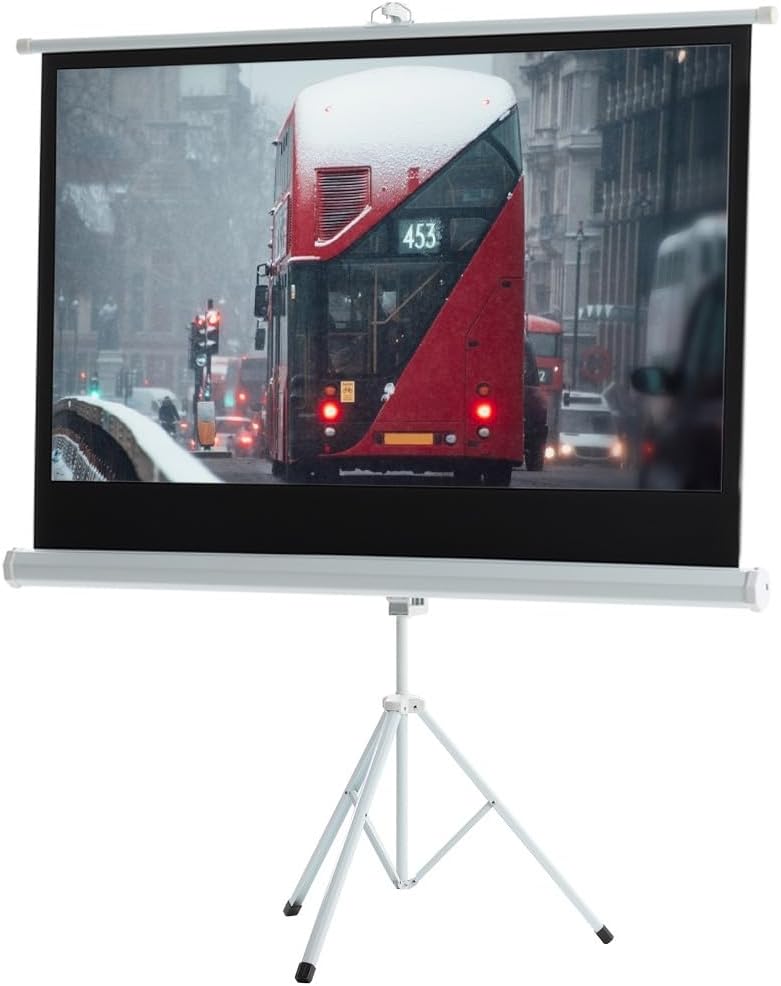 INMOZATA 100" Projector Screen with Stand, 16:9 HD Projector Screens Pull Down w...