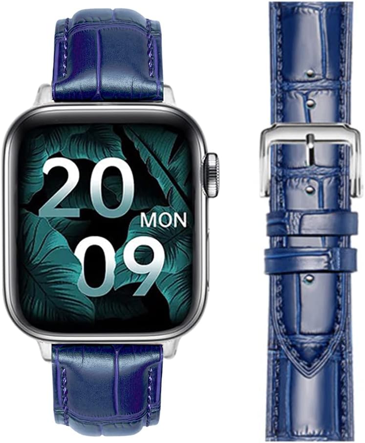MUENShop Compatible with Apple Watch Leather Blue Strap 42mm/44mm/45mm Replaceme...