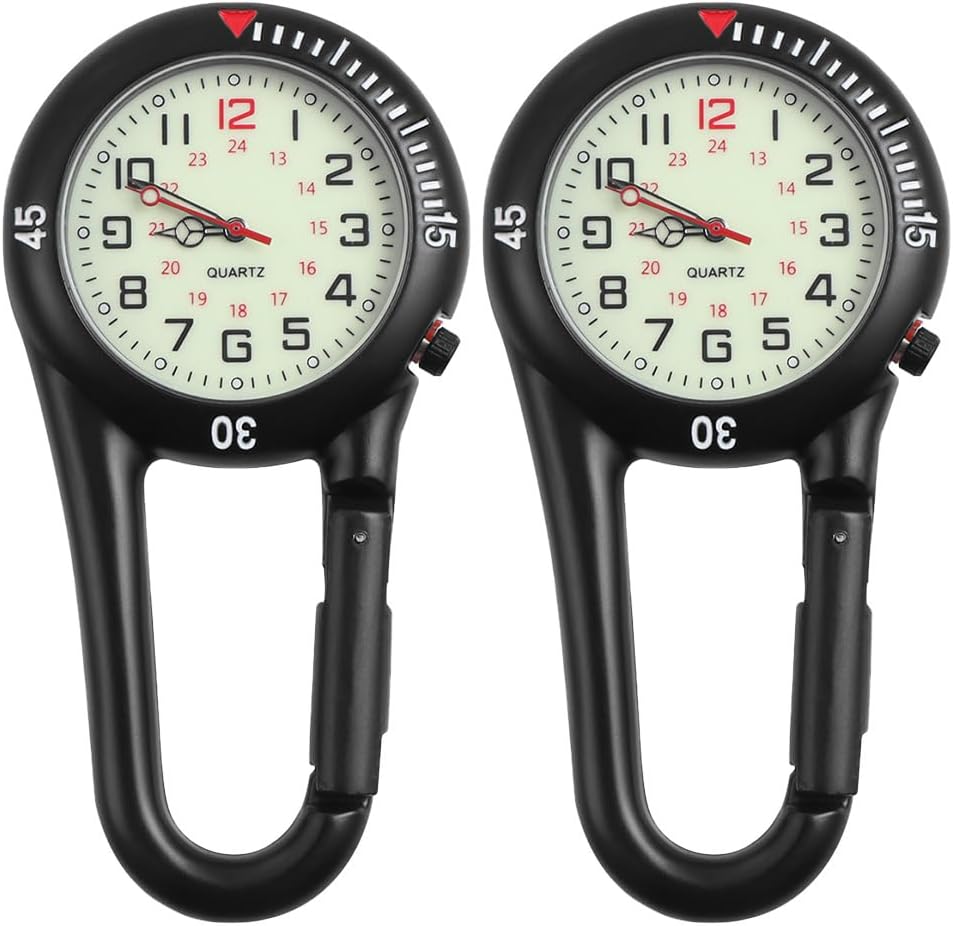 Best 2pcs Black Clip On Carabiner, Special Luminous Face Fob Watch, Innovative D...
