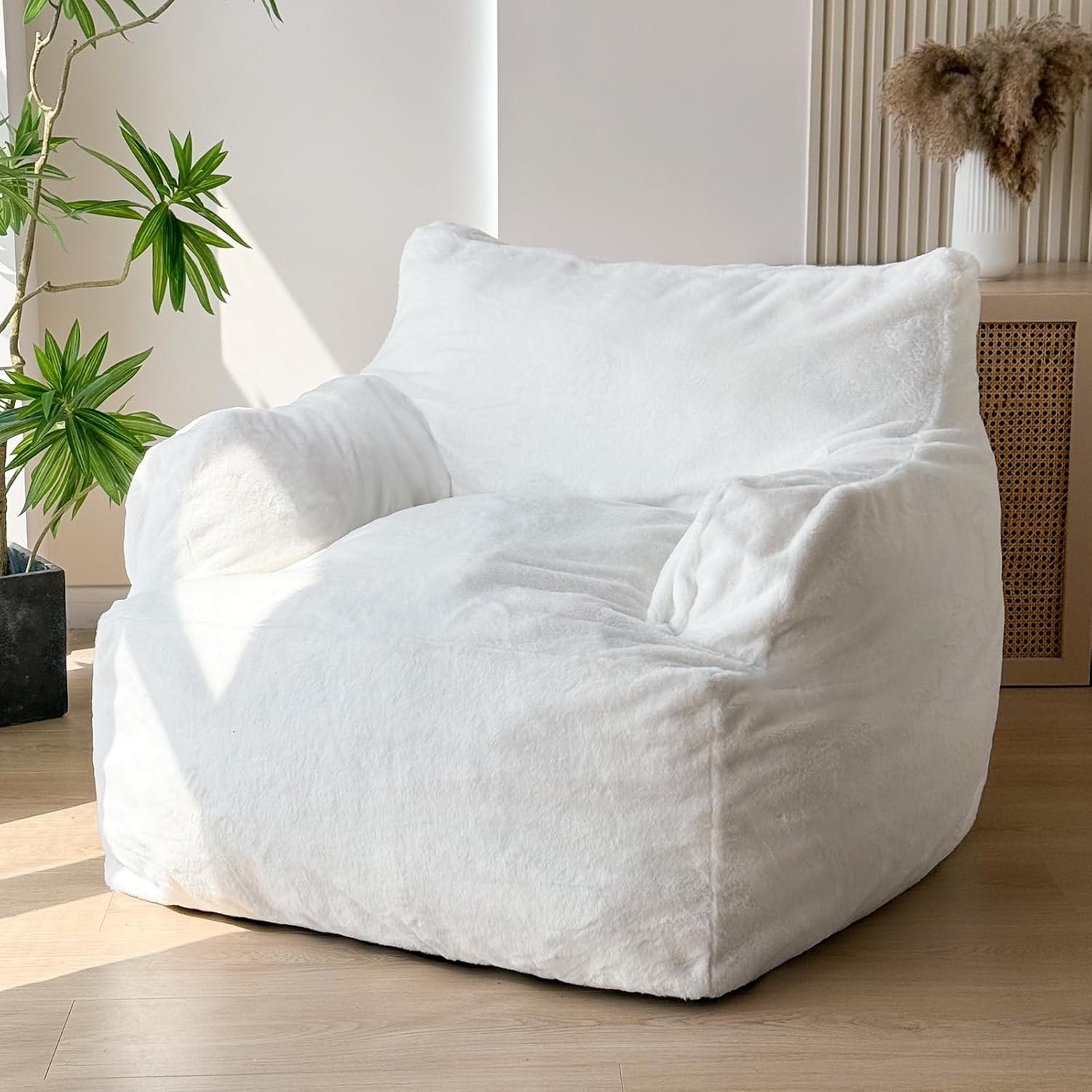 Best MAXYOYO Giant Bean Bag Chair, Special Faux Fur Stuffed Bean Bag Couch with...