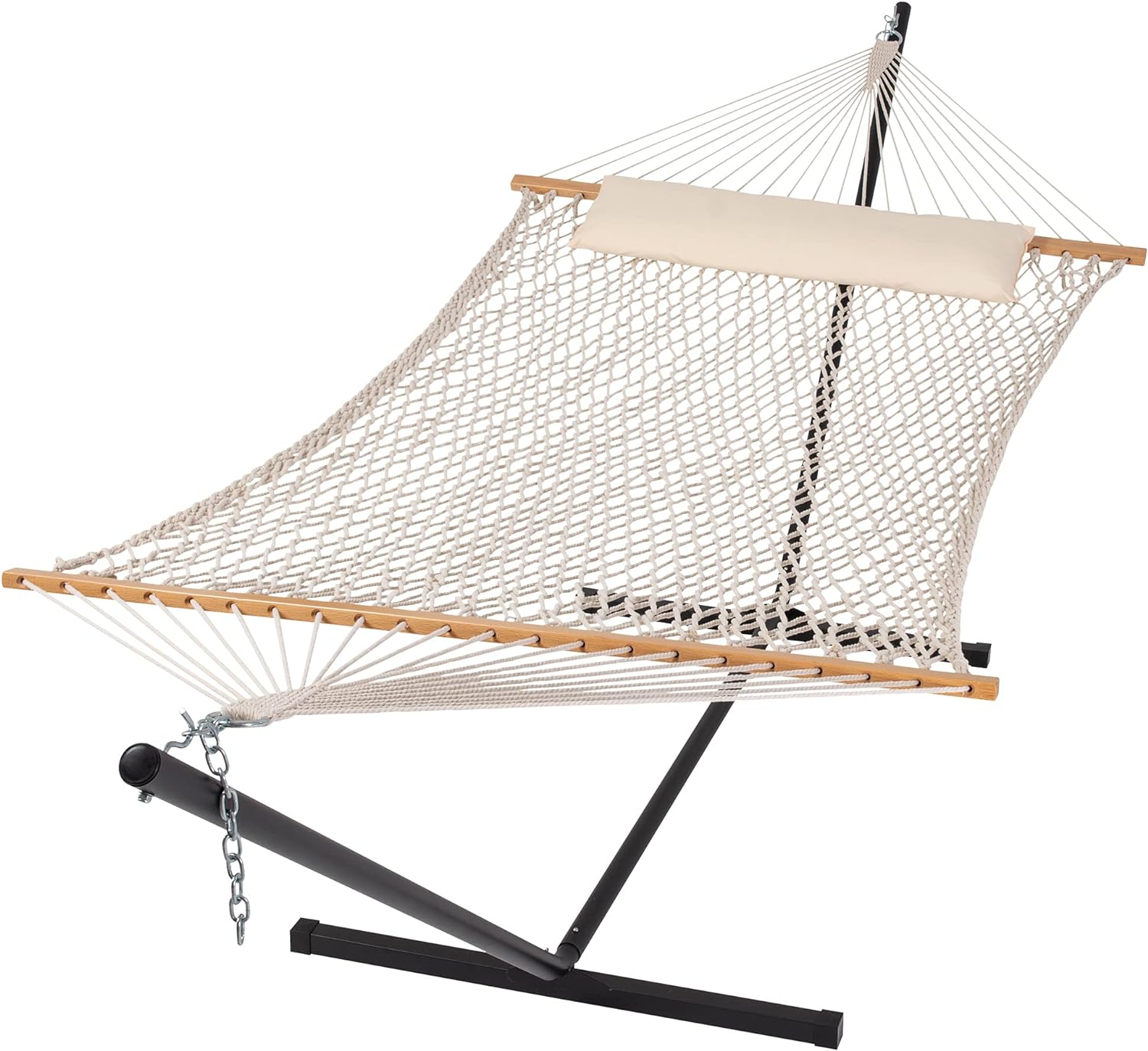 SUNCREAT Double Outdoor Hammock with Stand Included, Portable Cotton Rope 2 Pers...