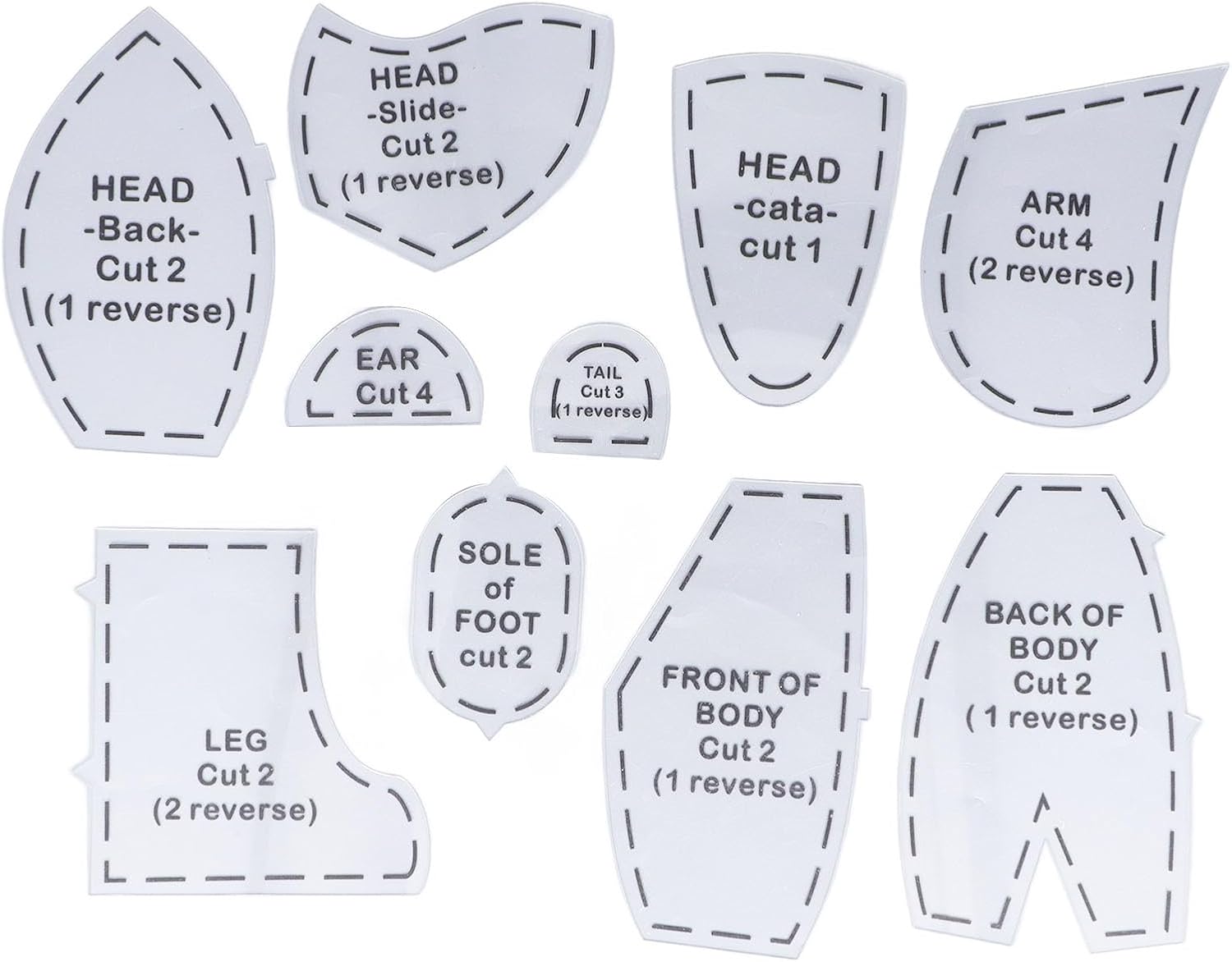 Bear Sewing Pattern, 10pcs Reusable DIY Acrylic Bear Sewing Template Ruler Set f...