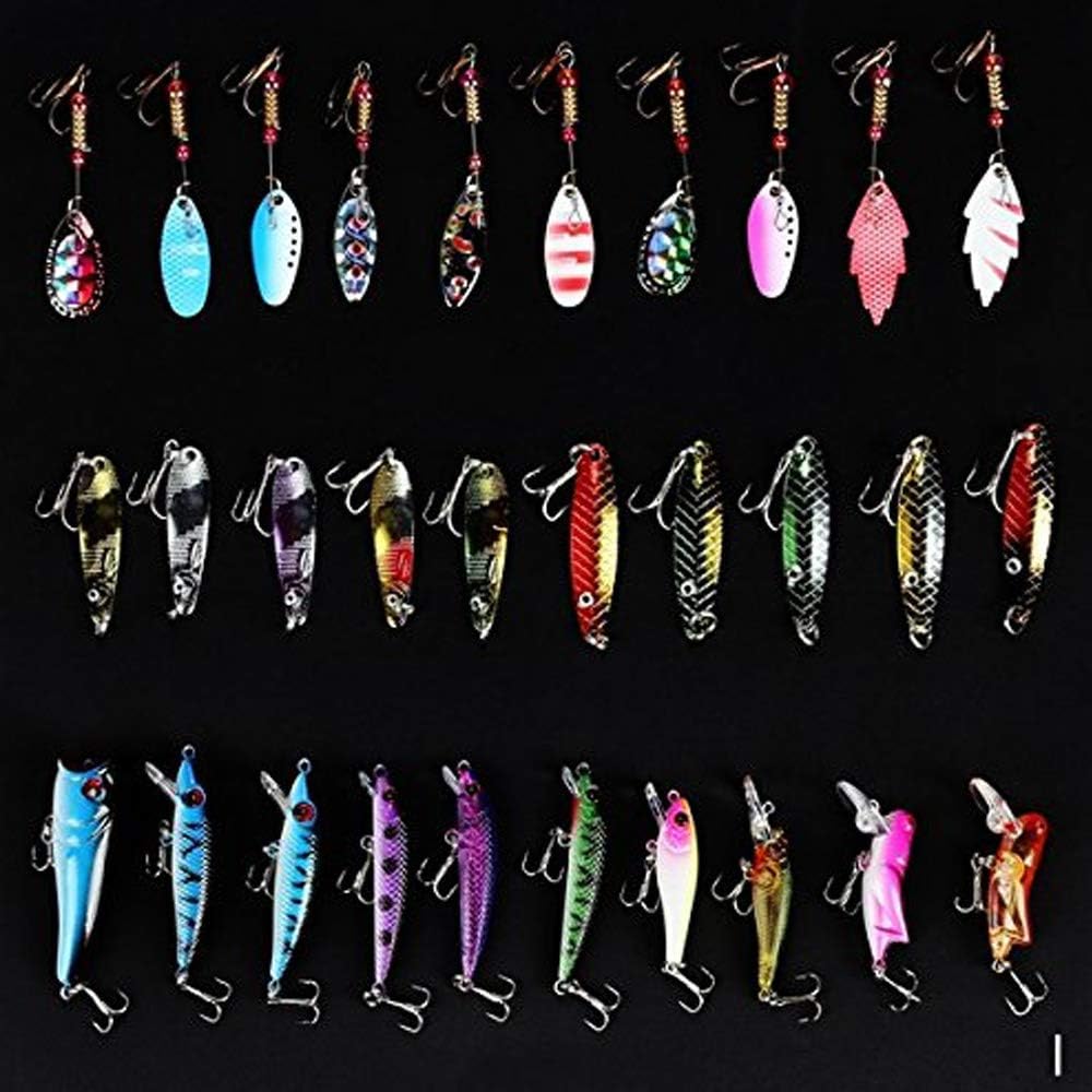 30pcs Fishing Lures Spinner Hard Bait Artificial Bait Tackle Fishing Wobblers Ca...