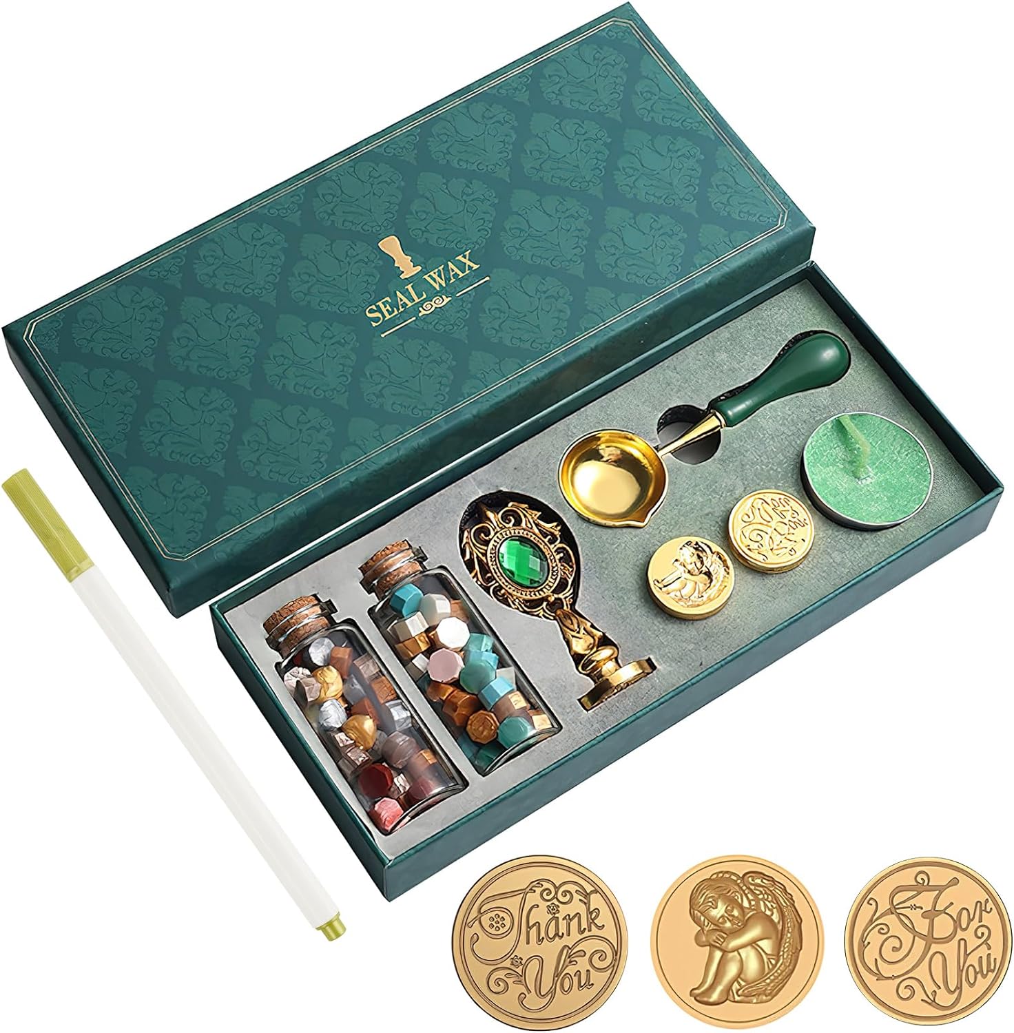 ASTARON Wax Seal Stamp Gift Box, 3 Pcs Sealing Wax Stamp Heads, Multi-color Seal...