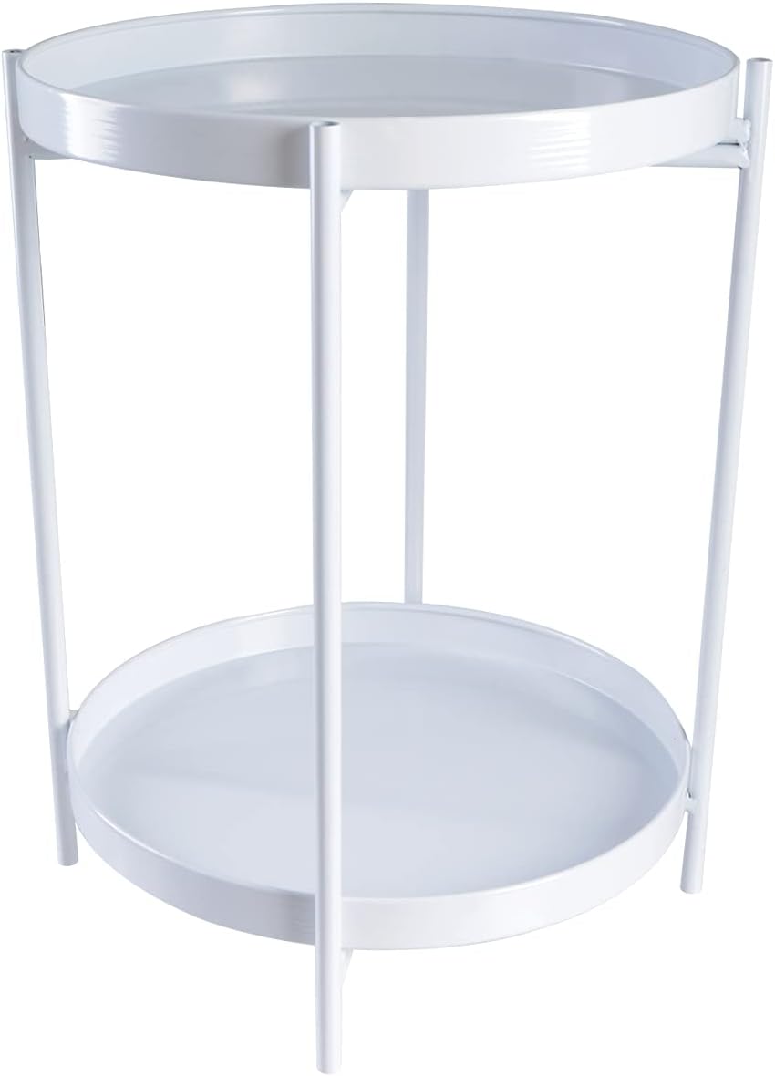 Best ANMOO Round Tray, Special 2-Tier Metal End Table, Innovative Metal Round Si...