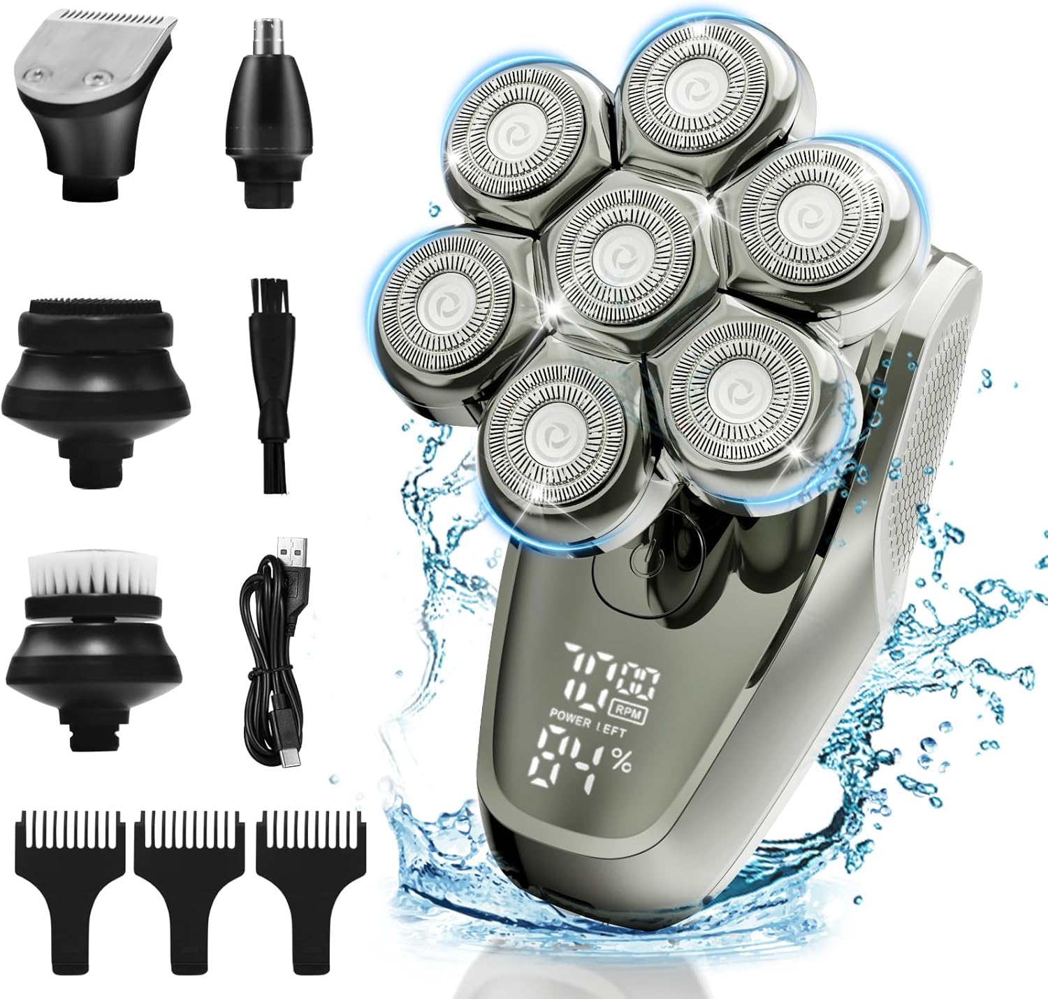 Head Shaver for Men, 7D Rotary Head Shaver for Bald Men, IPX7 Waterproof Wet/Dry...