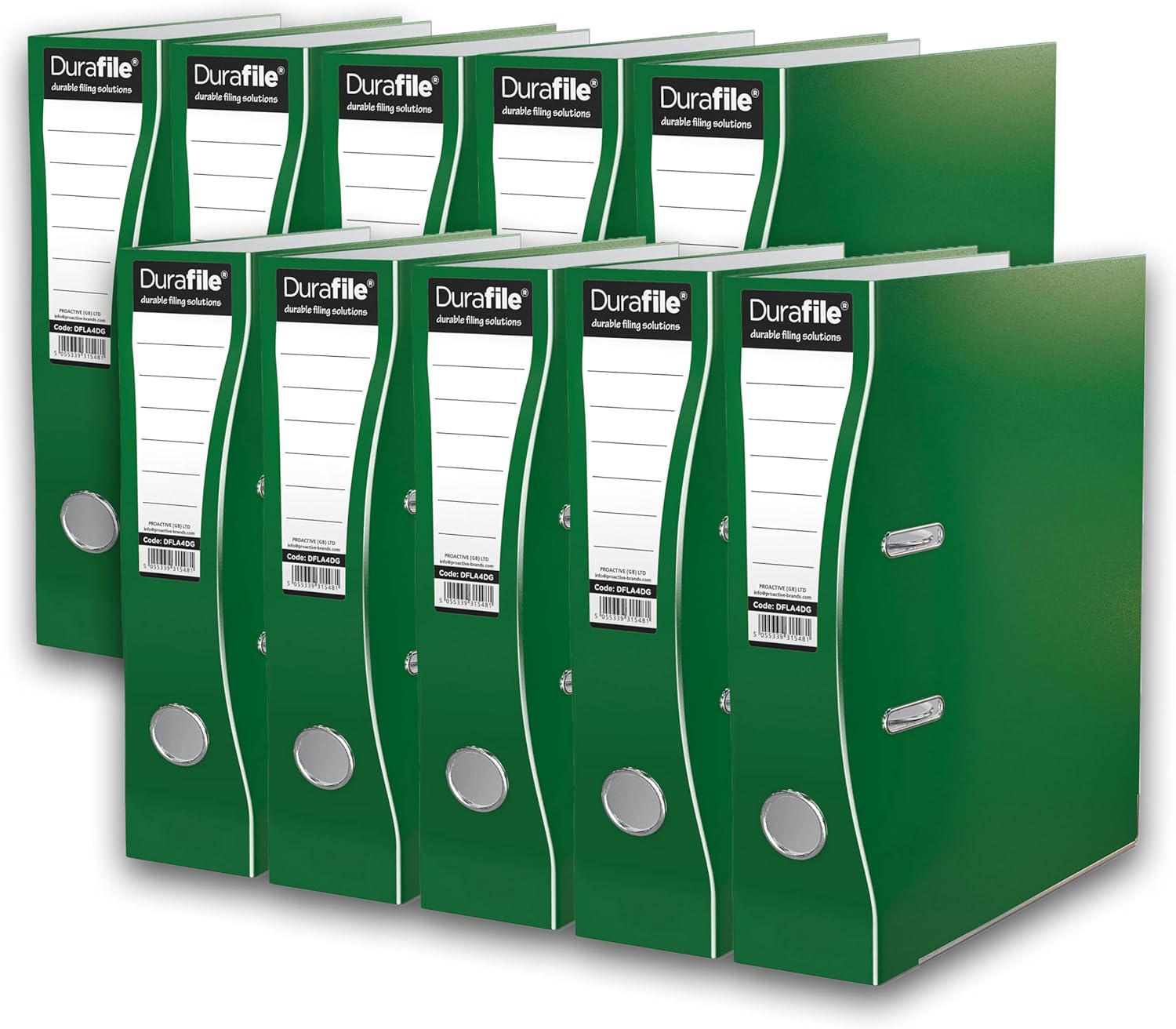 Durafile Lever Arch Files, Dark Green, Pack of 10 Folders, Heavy Duty Board Cons...