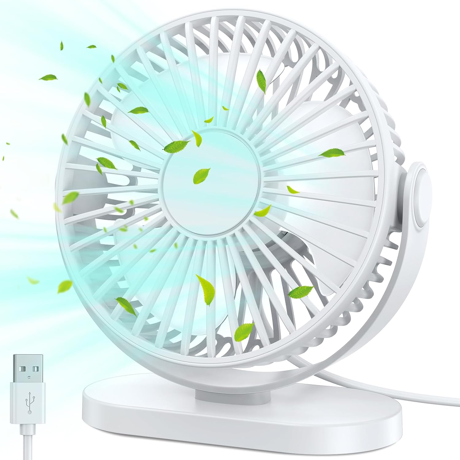 USB Fan, Small Desk Fan Powerful and 3 Speed 360° Rotation, Silent Desk Fan USB...