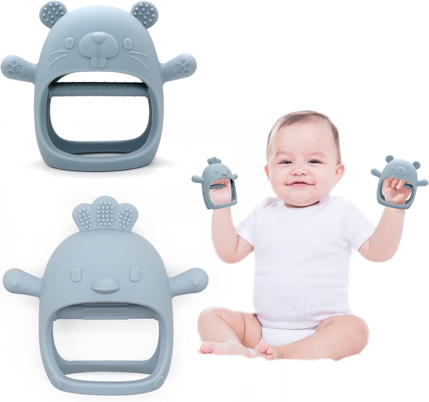 Bambebe 2 Pack Silicone Teether Mitten, Baby Silicone Teething Toy, Silicone Tee...