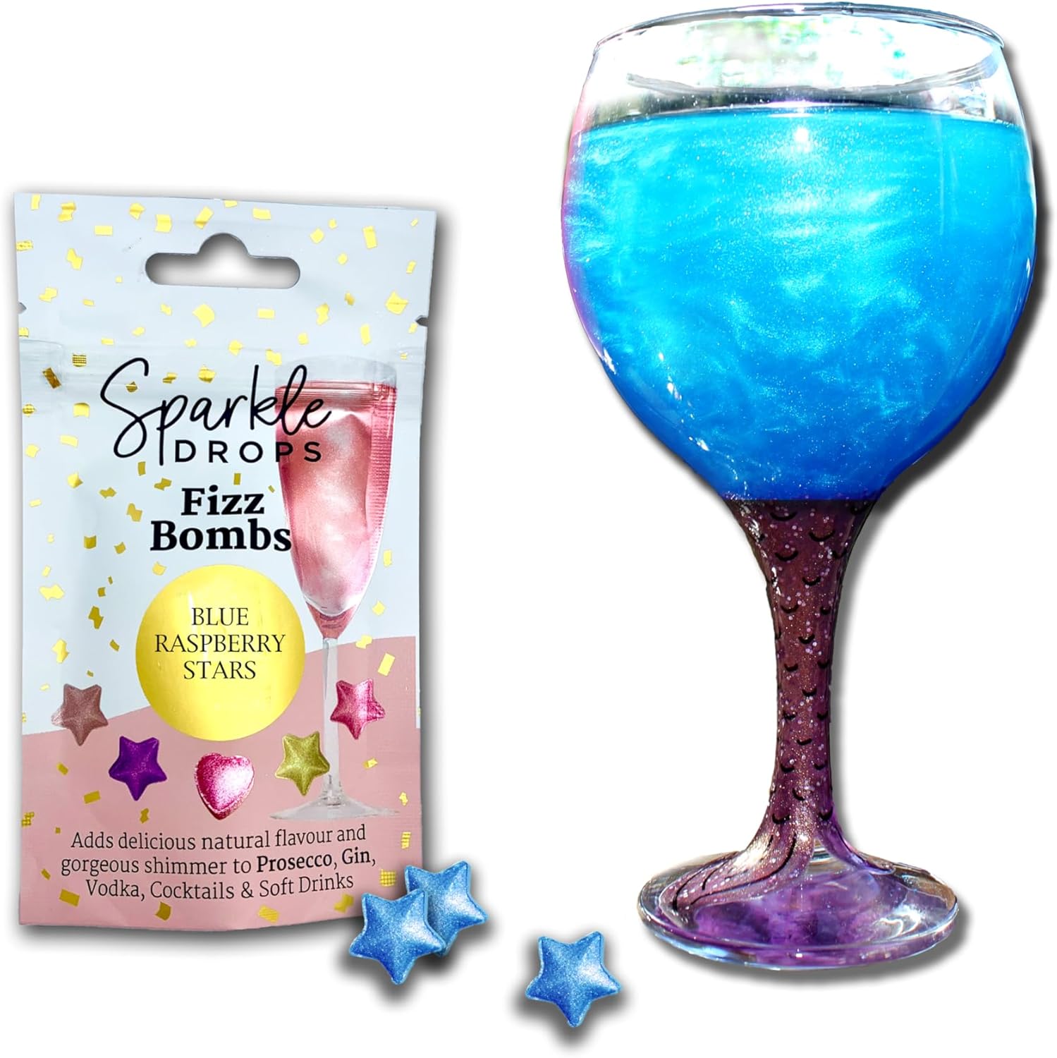 Best Sparkle Drops, Special Shimmer Fizz Bombs For Drinks, Unique BLUE Raspberry...