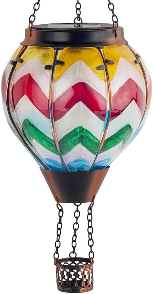 Starsoul Colorful Hot Air Balloon Solar Lantern with Flickering Flame Light Glas...