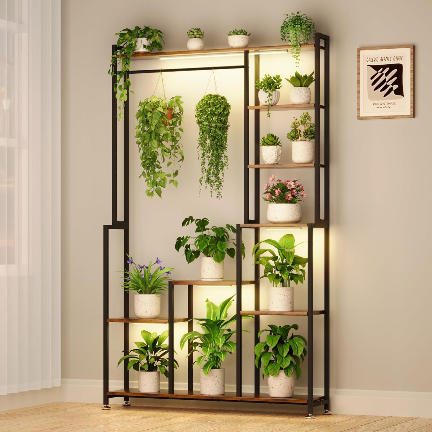 Tall Plant Stand Indoor with Grow Lights, 8 Tiered Metal Plant Stand for Indoor...