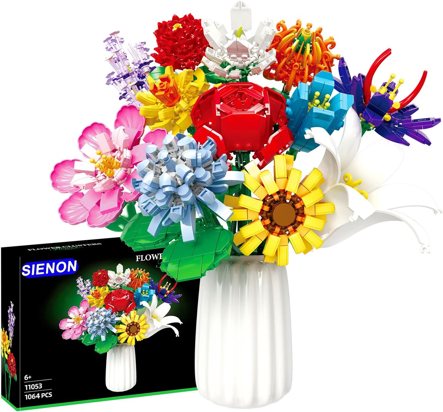 SIENON Flower Bouquet Building Set-1001 PCS 12 Kinds of Flowers Botanical Collec...