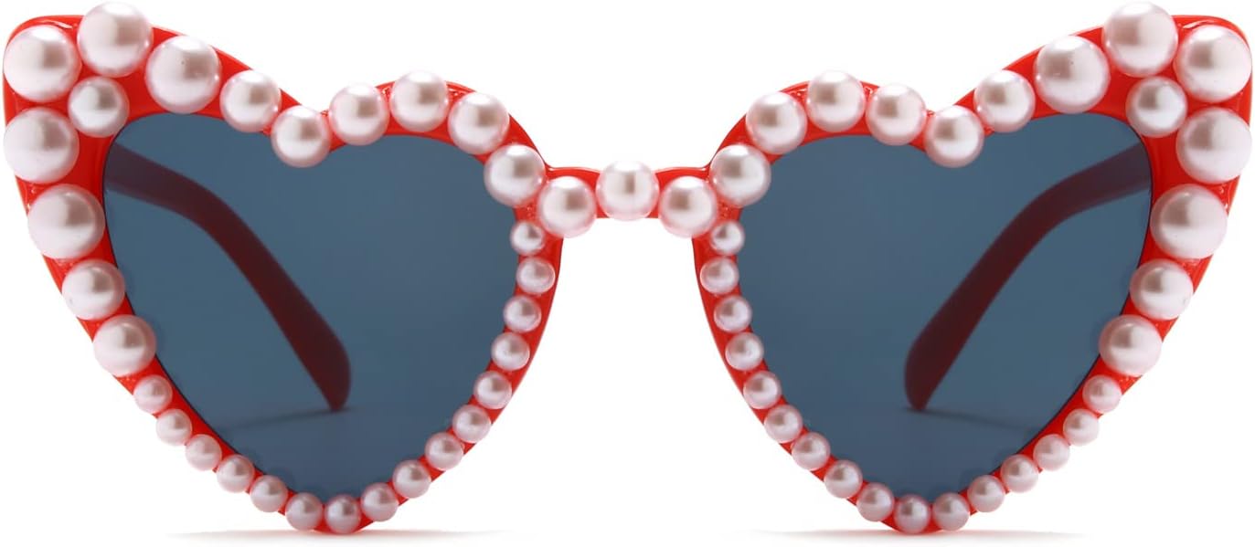 Title: "Stylish Long Keeper Heart Shaped Pearl Sunglasses, Unique Love Heart Sun...