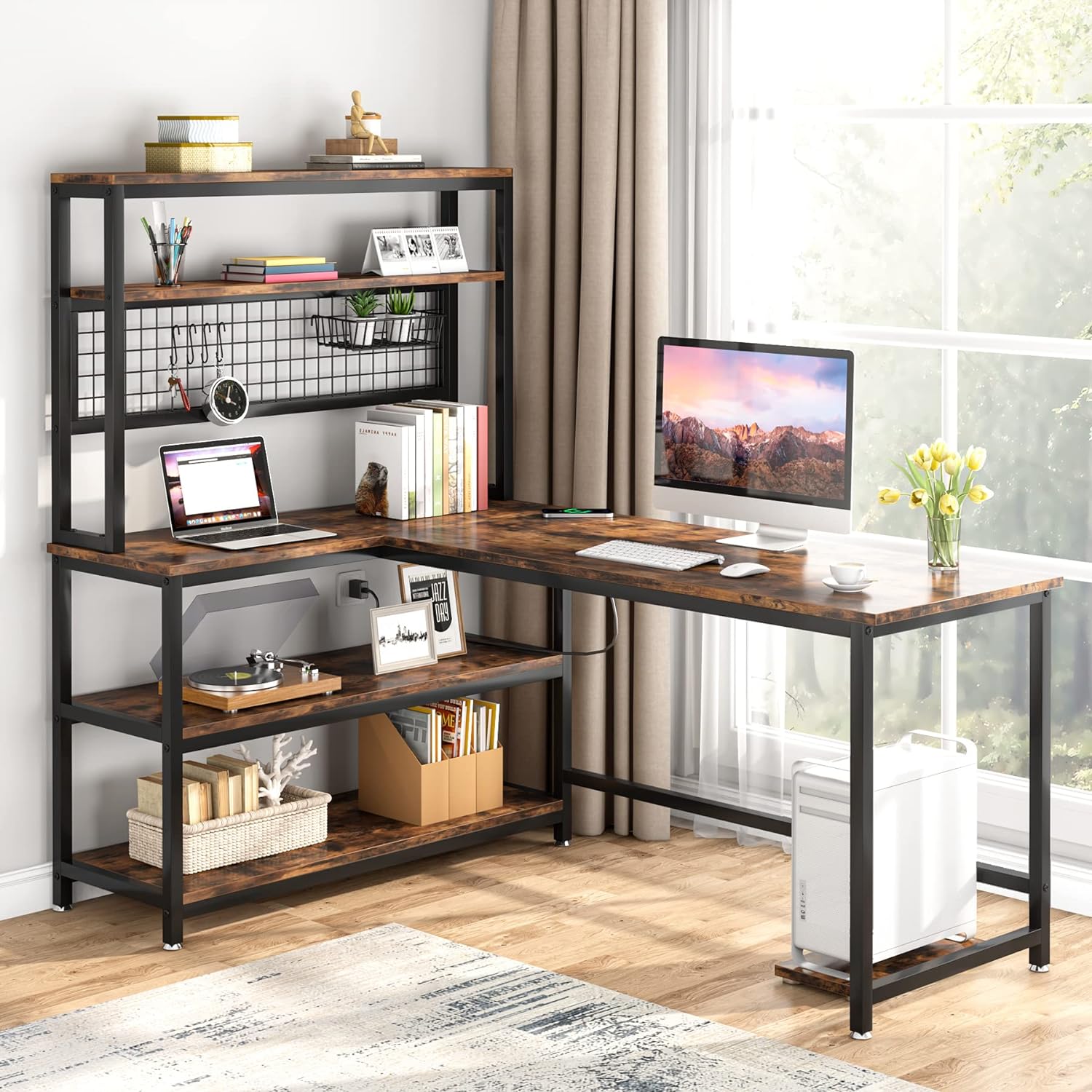Tribesigns 55" Large Computer Desk with Wireless Charging 5 Storage Shelves, Off...