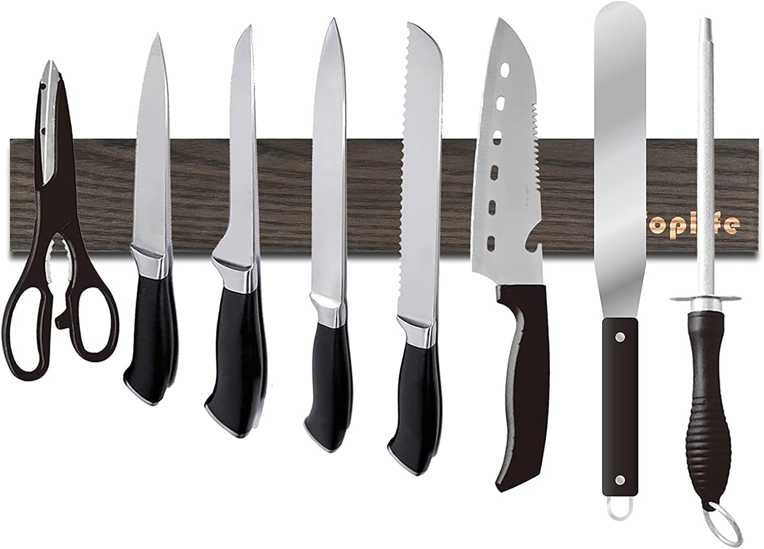 Toplife Wood Magnetic Knife Holder, Powerful Magnetic Knife Strip for Wall, Mult...