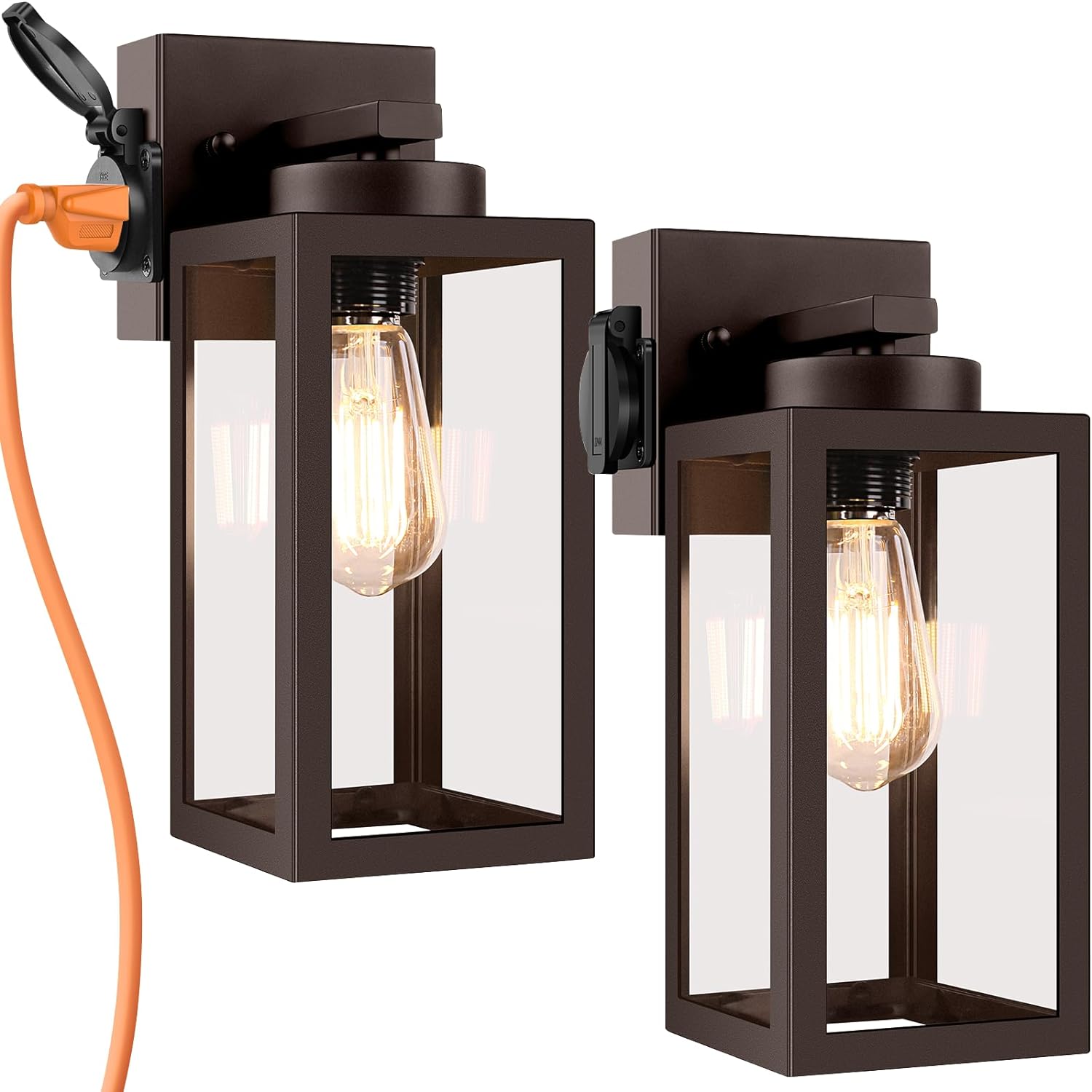 2-Pack Porch Lights Outdoor Wall Lantern,ORB Outdoor Wall Light with Outlet,Wate...