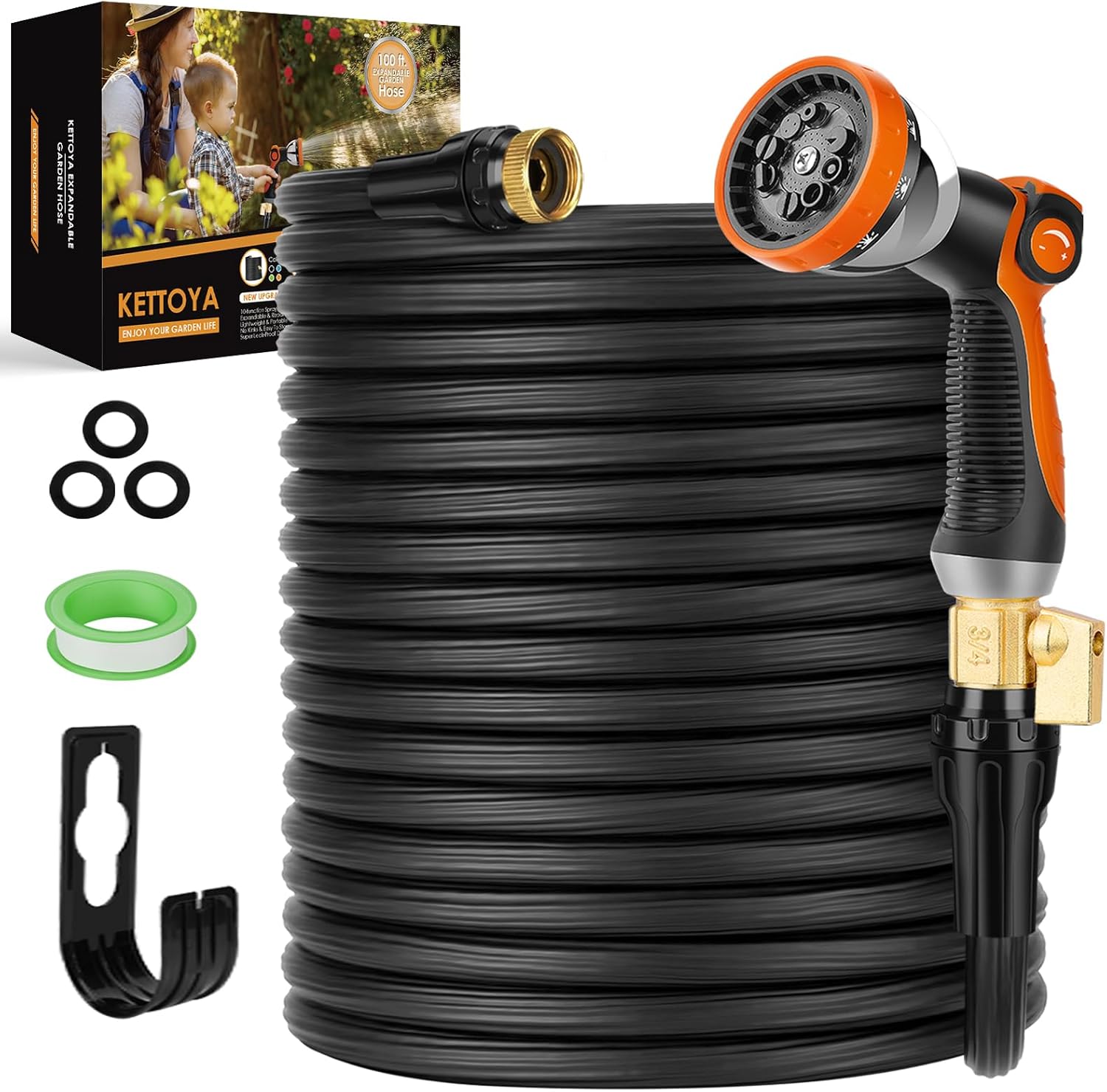 100FT Garden Hose, Expandable Water Hose with 10-Pattern Spray Nozzle, Flexible...