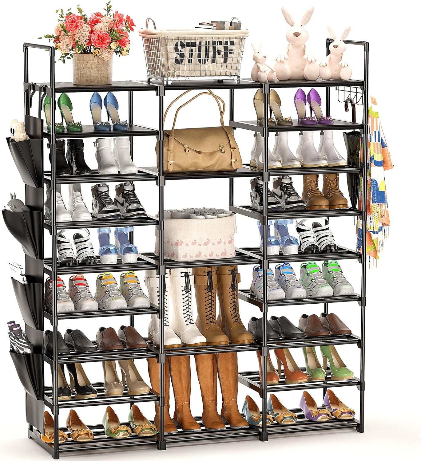 W&H 9 Tier Metal Shoe Rack Storage Organizer-Large Shoe Rack Can Store 60 Pairs...