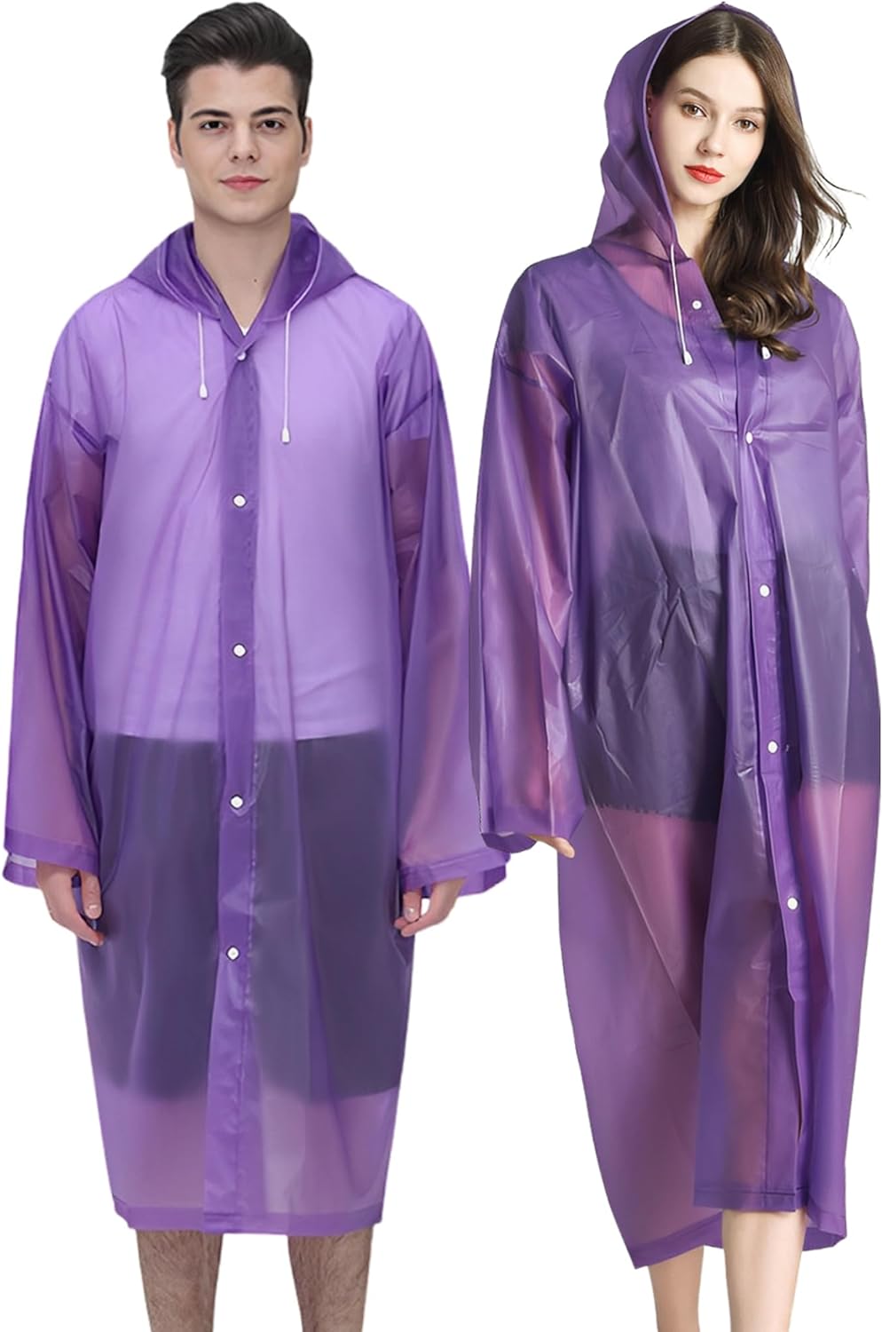 Rain Ponchos for Adults Reusable, 2 Pcs Raincoats Emergency for Women Men with H...