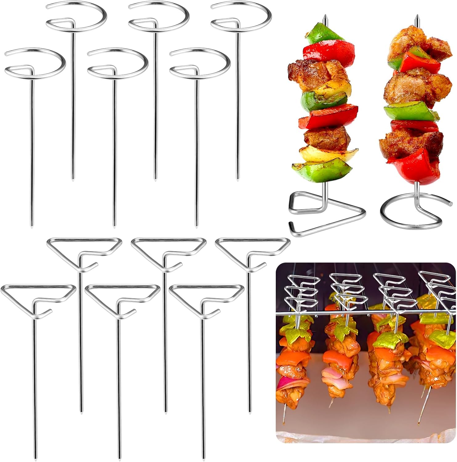 Hejo 20 PCS Metal Kebab Skewers for Air Fryer, 10CM Standing Small Metal Kebab S...