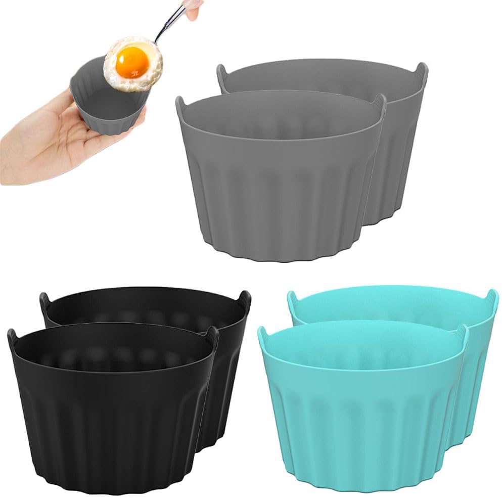 Aieino Air Fryer Egg Mould Pack of 6, Silicone Large Muffin Case Nonstick Rameki...
