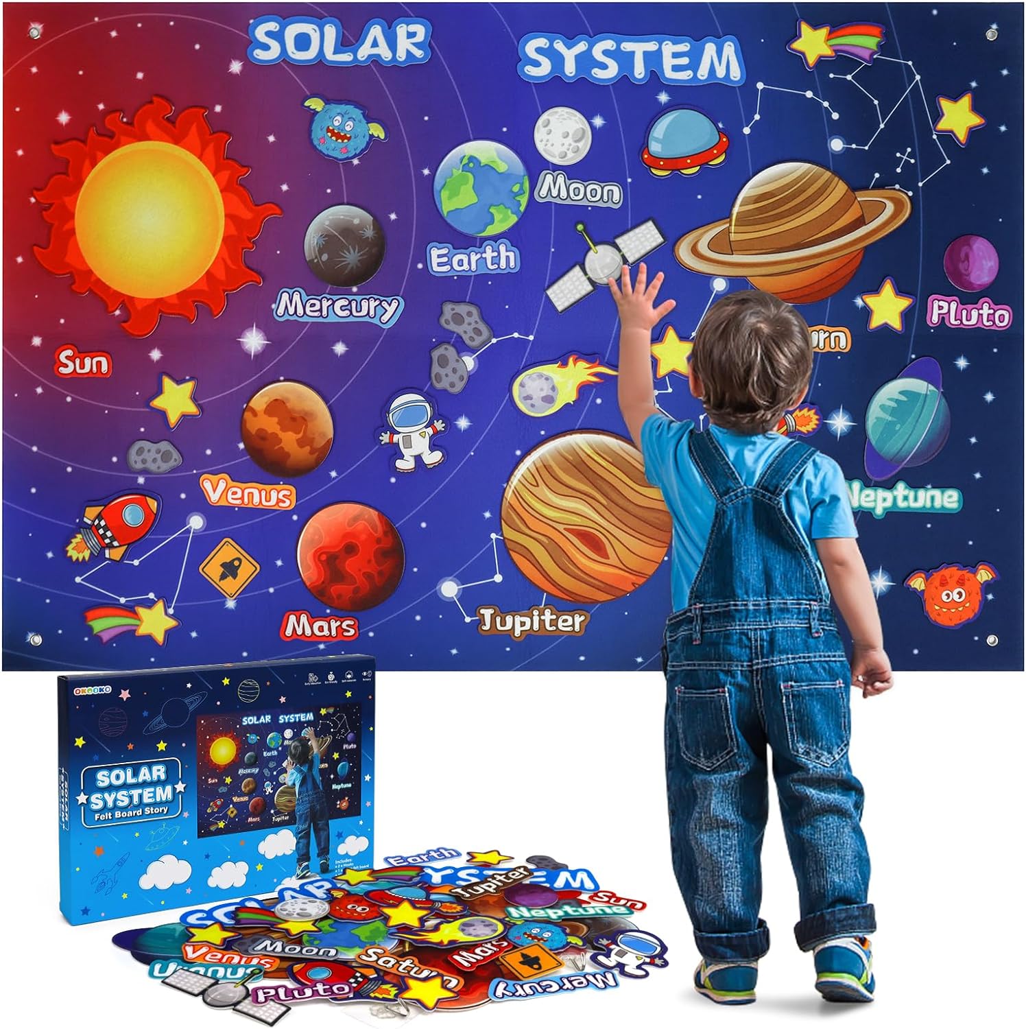 OKOOKO 41Pcs Felt Story Board Set, 43x29inch Solar System Felt Board, Interactiv...