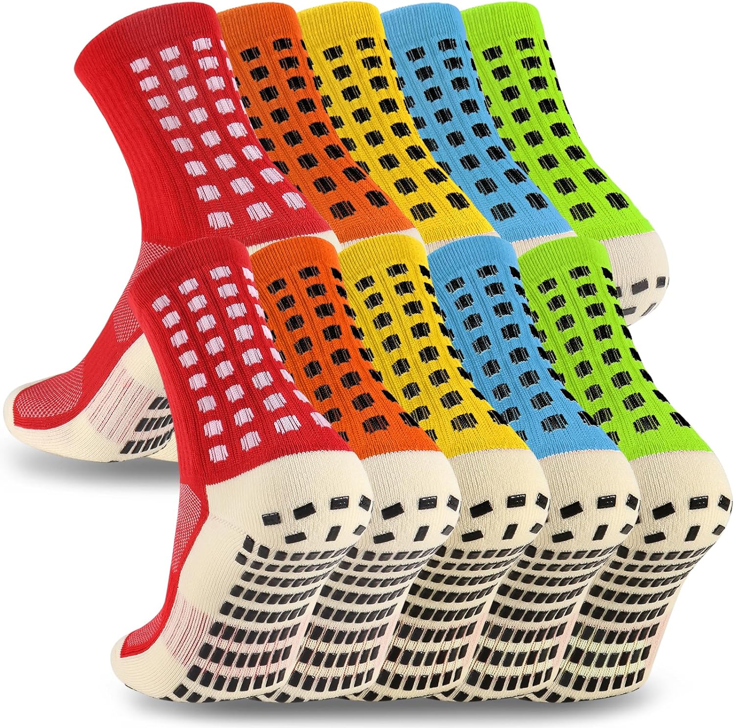 Ultrafun 5 Pairs Soccer Socks with Grip Pads Non Slip Football Basketball Sports...
