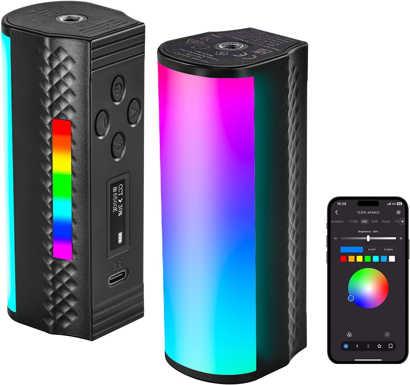 NEEWER Magnetic Handheld Light Wand with APP Control, 360° Full RGB Mini LED Vid...