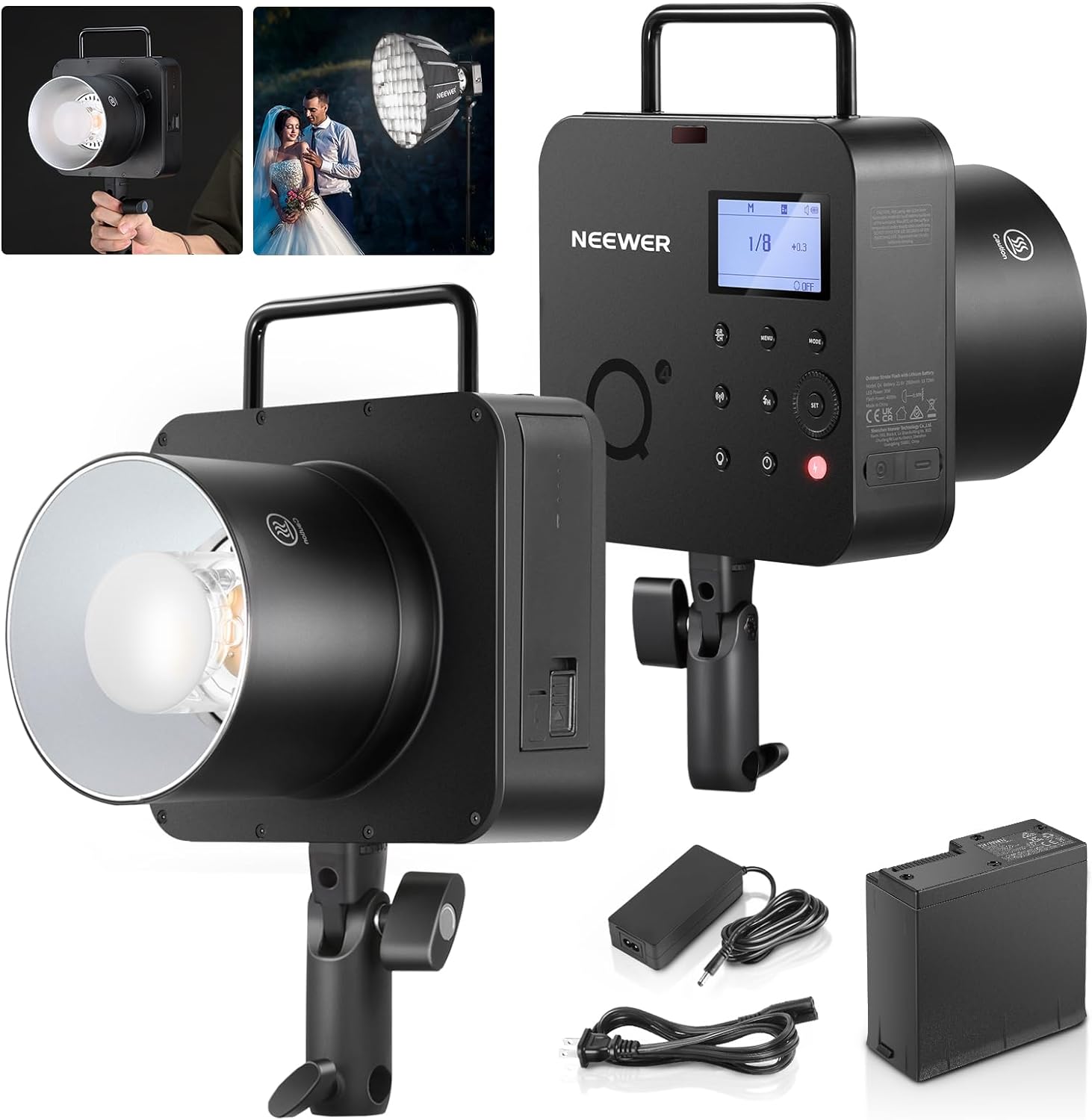 NEEWER Q4 400Ws 2.4G TTL Outdoor Studio Flash Strobe (New Look),1/8000 HSS 2800m...