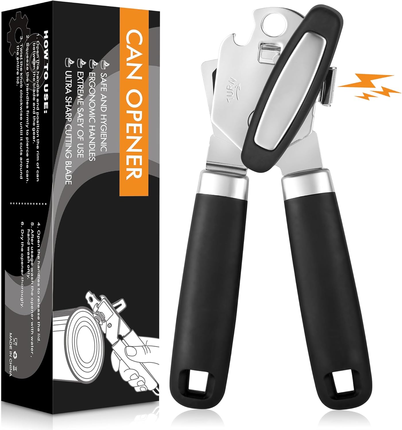 Can Opener, 3 in 1 Stainless Steel Tin Openers with Magnet, Heavy-Duty Manual Ca...